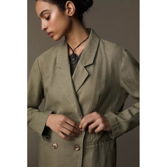 Dolan Slouchy Textured‎ Olive Green Linen Blazer Size XL - Picture 3 of 16